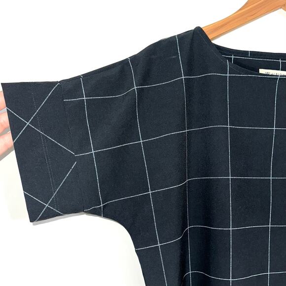 Albion Black Windowpane Short Sleeve Boat Neck Boss Tee Size Medium - Picture 6 of 12